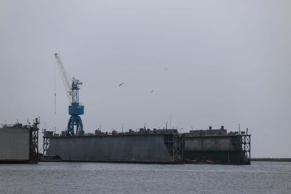 Shipyard crane and dry dock